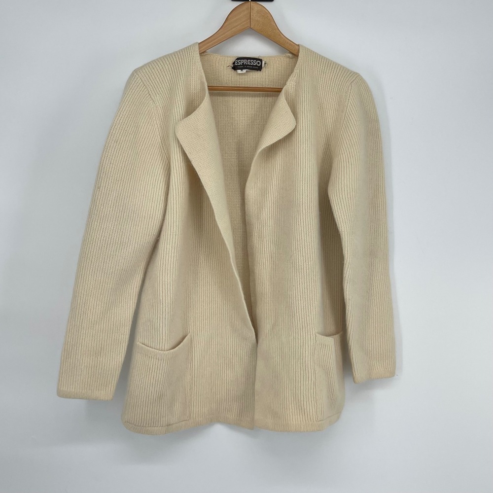 Vintage Espresso Lambswool Angora Blend Open Front‎ Cardigan Sweater Size M